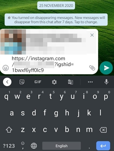 share instagram link on whatsapp