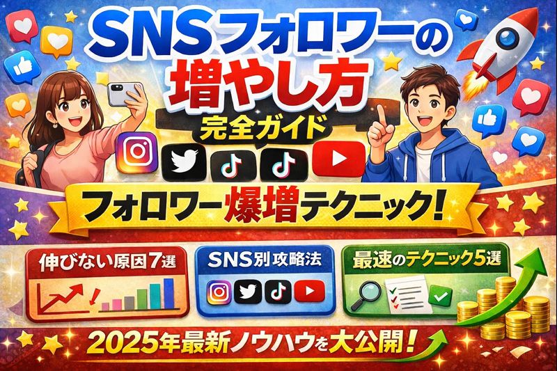 SNSフォロワーの増やし方 完全ガイド｜フォロワー爆増テクニック・SNS別攻略法・最速のテクニック5選を解説するサムネイル画像