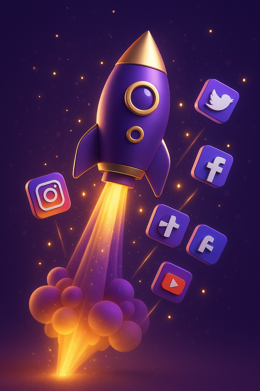 3D digital illustration featuring colorful social media icons for Instagram, Facebook, YouTube, TikTok, and engagement symbols like likes, views, and followers, with bold text that says ‘Unlock Social Media Success – Why Postlikes.com is the Best & Cheapest SMM Panel’ on a vibrant blue and purple background.