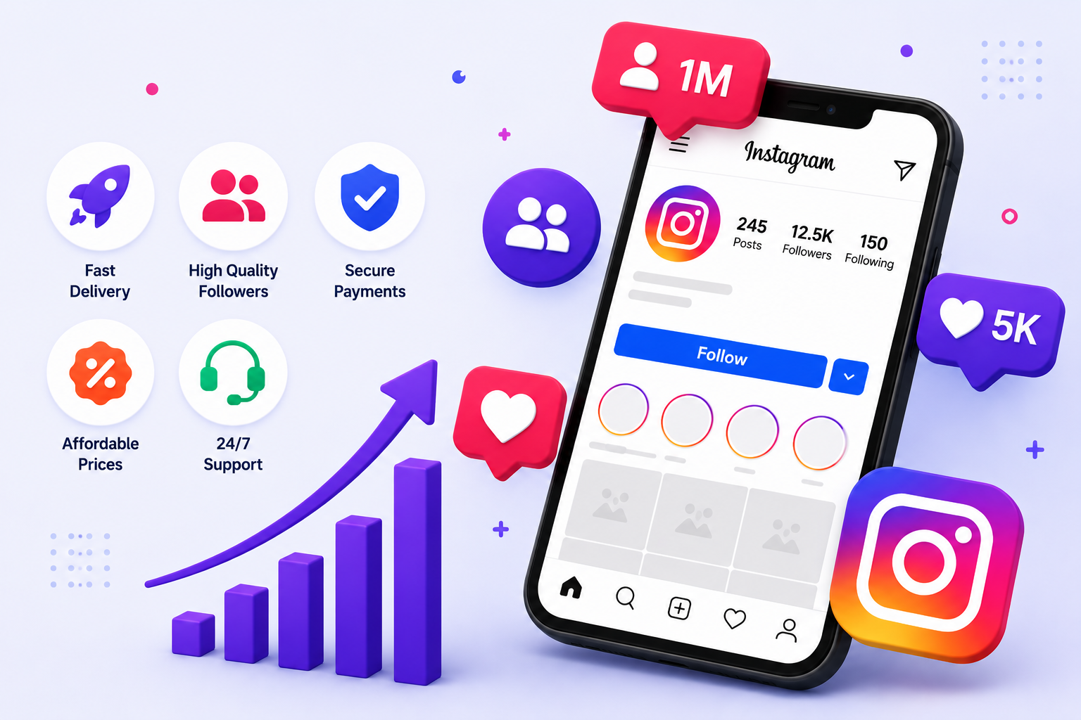 Affordable Instagram followers service with fast delivery by GrowUpSmm for creators, influencers and businesses
