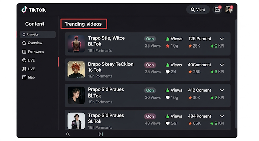 Screenshot of the content section of Tiktok analytics