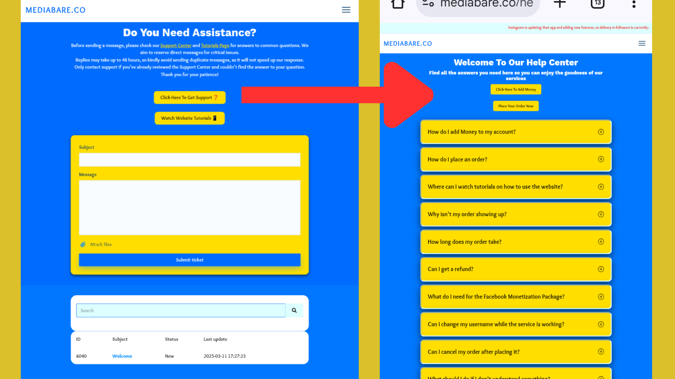 interact with mediabare's customer support