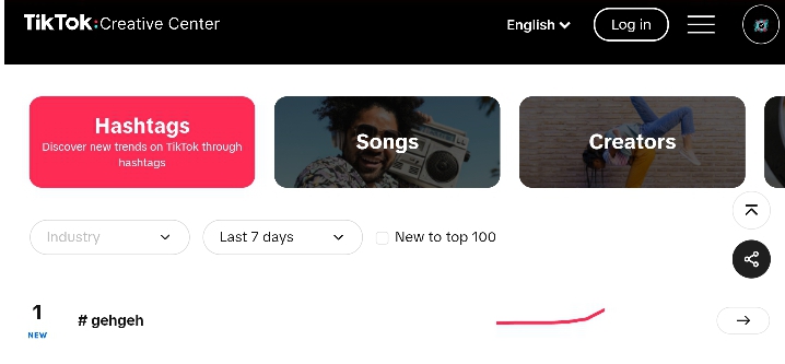 Screenshot of TikTok creative center TikTok hashtag