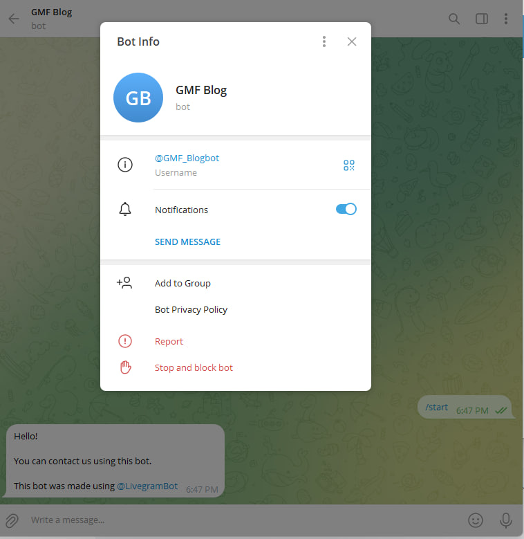 Connecting a Telegram bot to Livegram for auto-replies