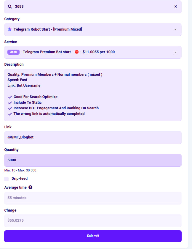 GetMeFollowers premium member package for Telegram bot ranking