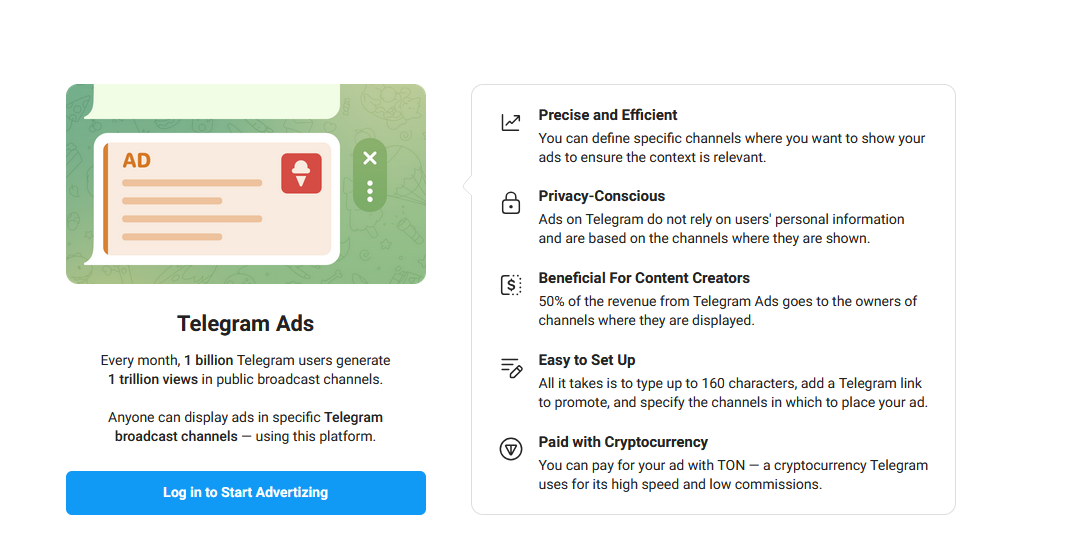 Telegram Ads dashboard login page