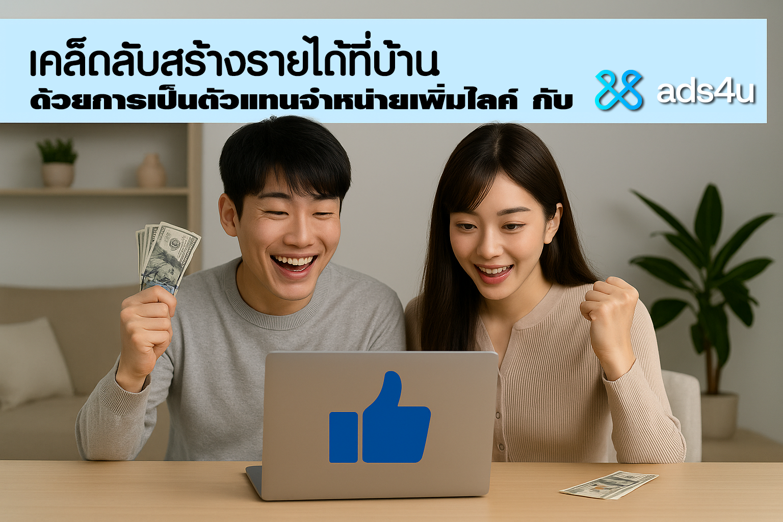 💡เคล็ดลับสร้างรายได้ที่บ้าน ด้วยการเป็นตัวแทนจำหน่ายเพิ่มไลค์ กับ Ads4u.co