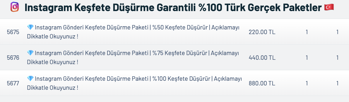 keşfete düşürme garantili paketler