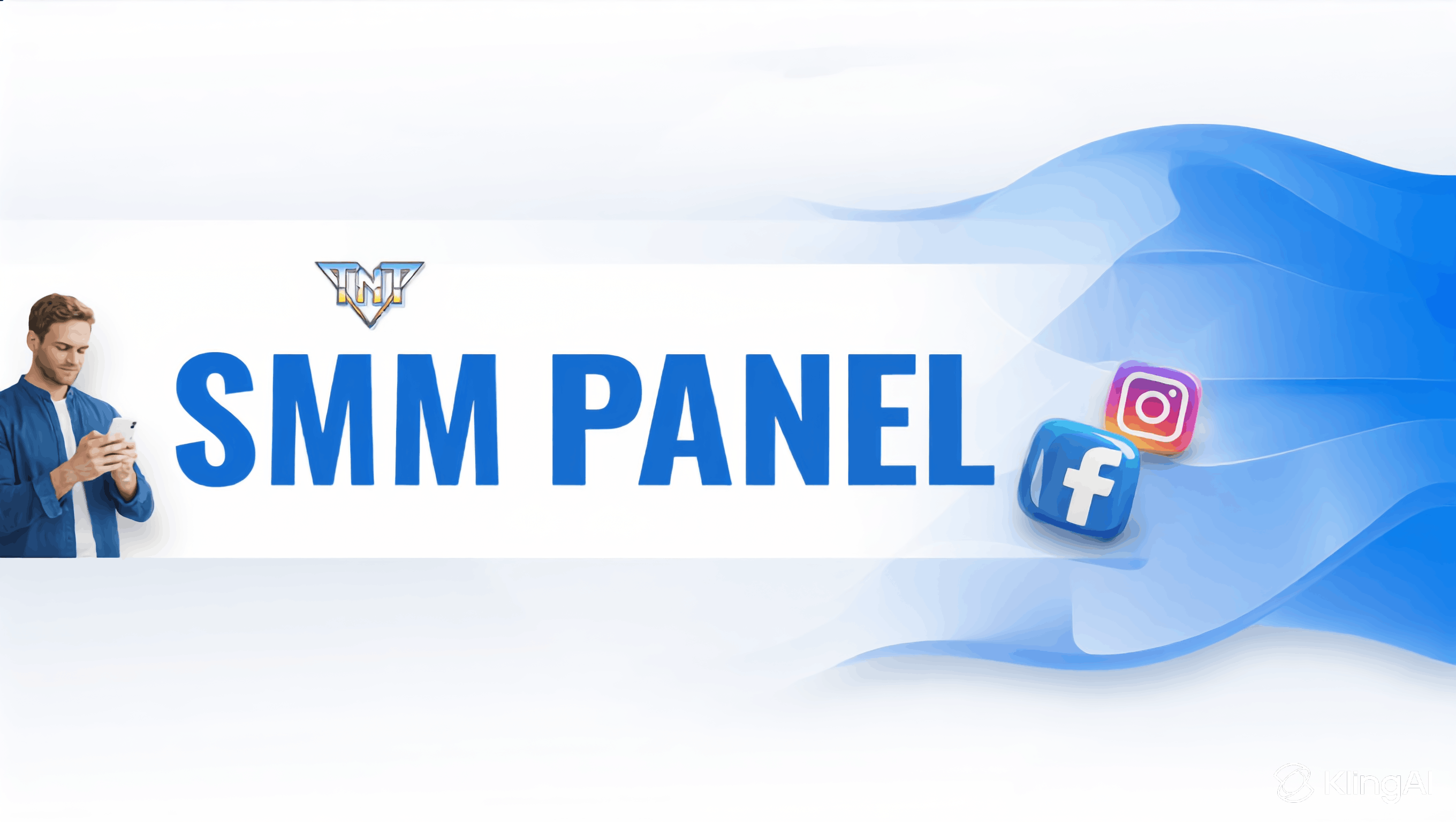 SMM panel banner showing social media marketing dashboard concept with Instagram and Facebook icons representing social media growth services