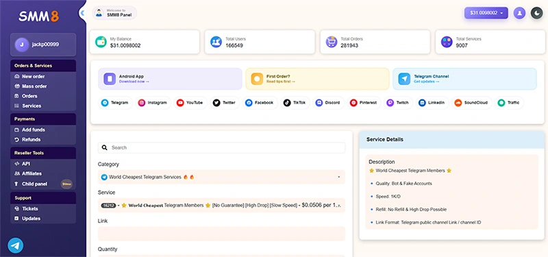 SMM8 Panel User Dashboard Overview