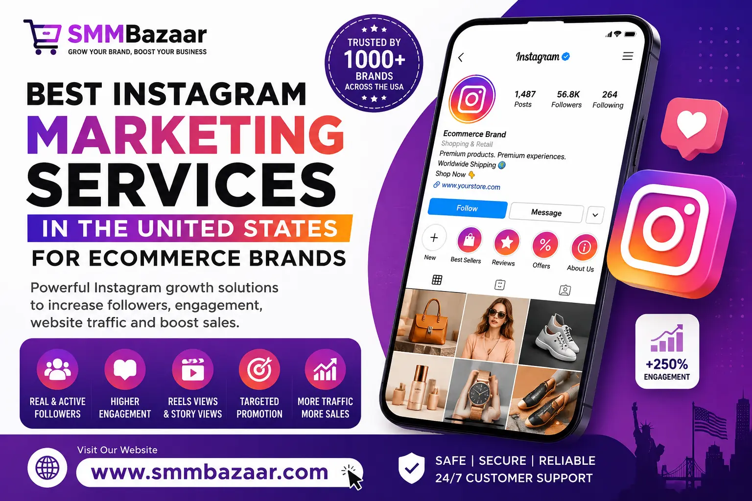 **SEO Image Alt Text:**  SMMBazaar Instagram marketing services for eCommerce brands in the United States featuring follower growth, engagement, reels views, targeted promotion, and business scaling with [SMMBazaar.com](https://smmbazaar.com?utm_source=chatgpt.com)