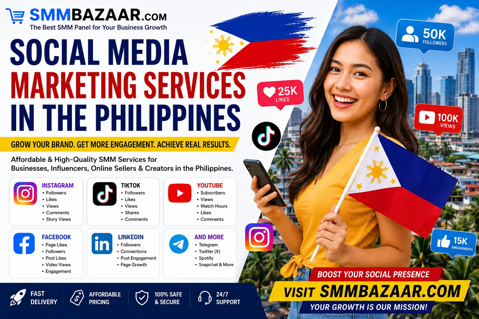 Best Social Media Marketing Services in the Philippines for Instagram TikTok YouTube Growth by SMMBazaar.com