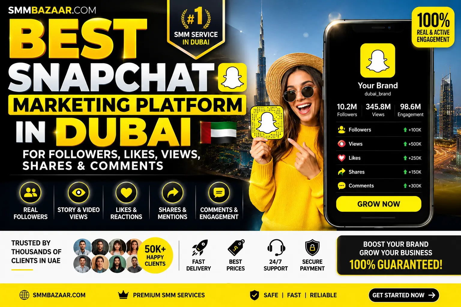 Best Snapchat Marketing Platform in Dubai UAE | SMMBazaar.com Snapchat Followers, Views, Likes, Shares & Comments