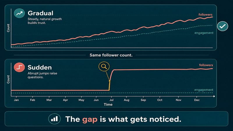 How a growth curve reveals purchased followers in a brand audit — FastGrow delivers social media services for creators building professional credibility