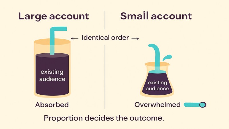 How the same order size affects a large and a small account differently — FastGrow delivers social media services for buyers sizing orders proportionately