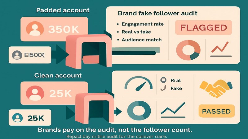 How a padded account fails a brand fake-follower audit while a smaller clean account passes and gets the deal — FastGrow delivers Instagram services for Chandigarh creators