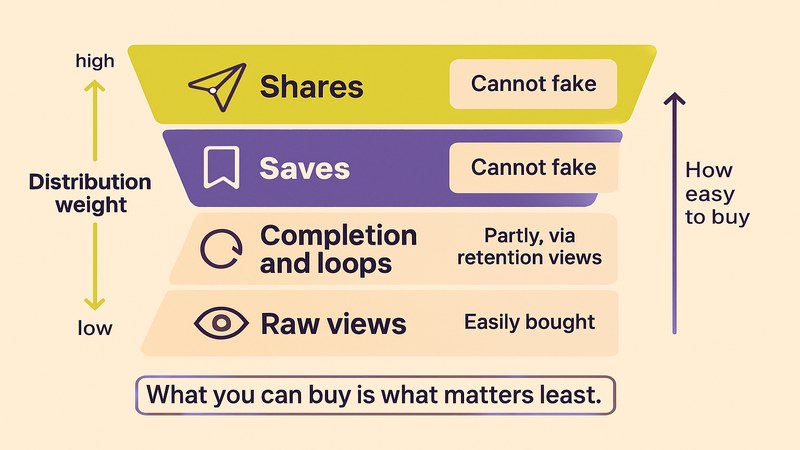 The Reels distribution signal hierarchy showing shares above views — FastGrow delivers Instagram services for creators chasing the right signals