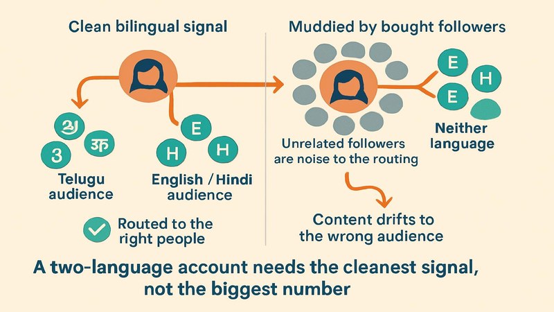 How bought followers muddy the audience routing of a bilingual Telugu and English account — FastGrow delivers Instagram services for Hyderabad creators