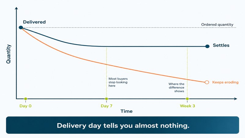 How a delivered order settles or erodes over three weeks — FastGrow delivers social media services for buyers judging retention rather than delivery speed
