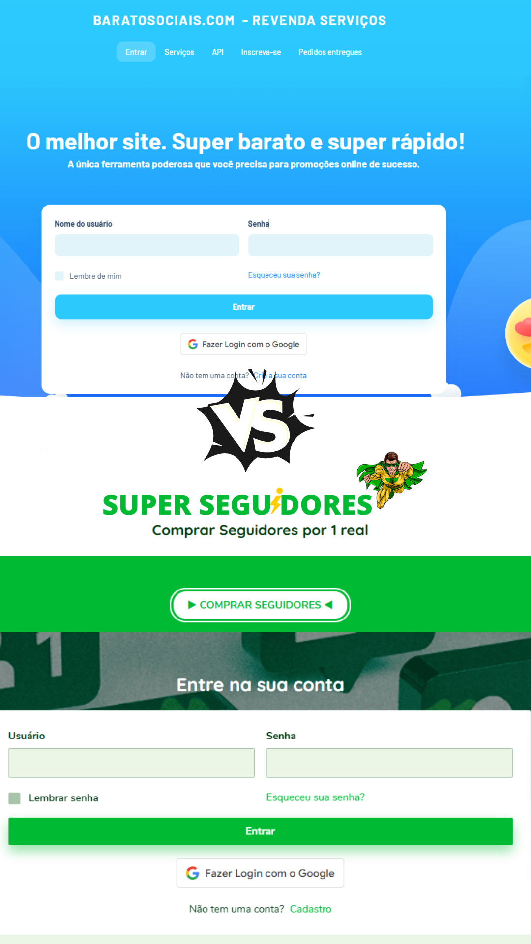 Barato Sociais VS Super Seguidores Barato Sociais VS Super Seguidores