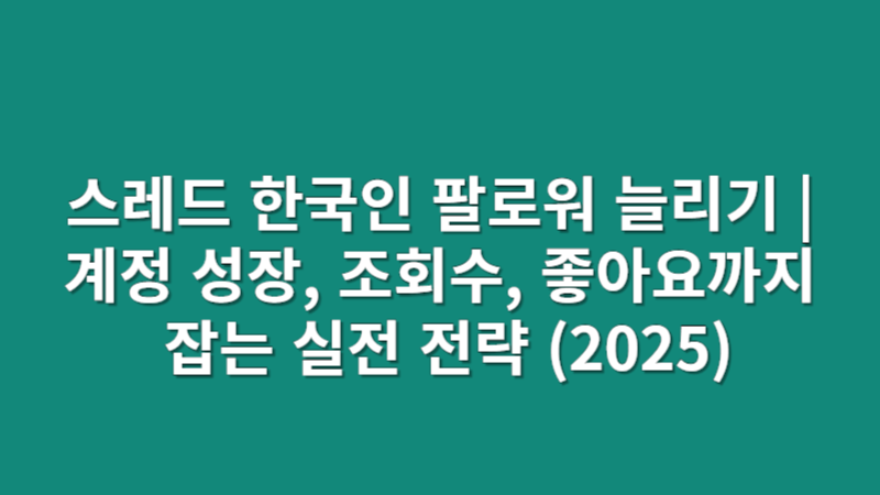 스레드 한국인 팔로워 늘리기 | 계정 성장, 조회수, 좋아요까지 잡는 실전 전략 (2025)