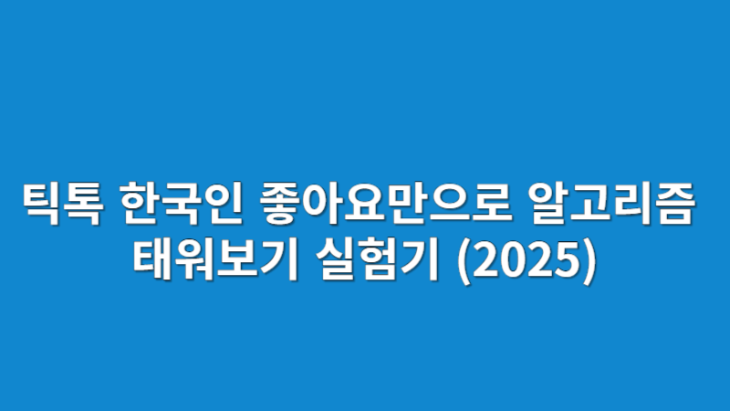 틱톡 한국인 좋아요 알고리즘 태워보기 실험기 (2025)