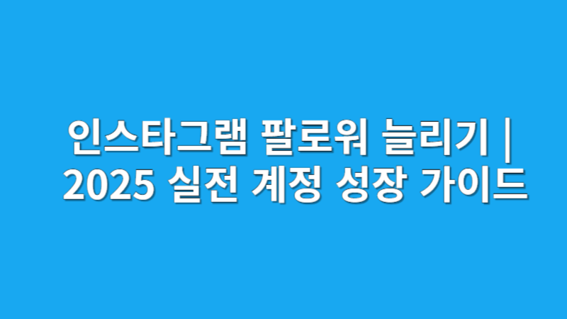 인스타그램 팔로워 늘리기 | 2025 실전 계정 성장 가이드