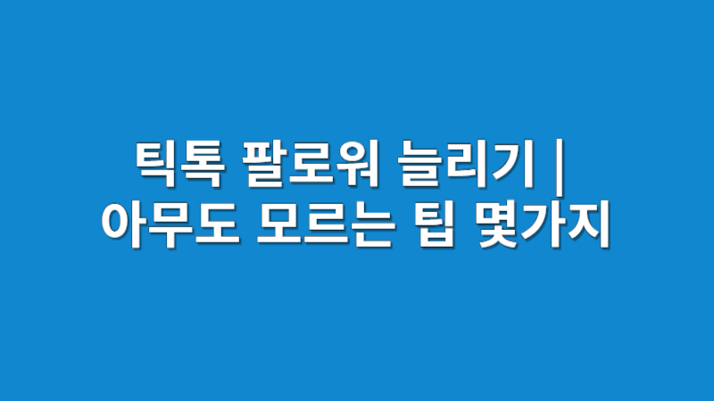 틱톡 팔로워 늘리기 | 아무도 모르는 팁 몇가지
