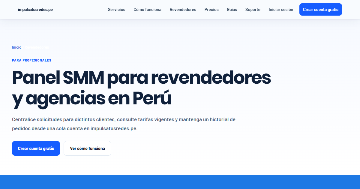 Página para revendedores de servicios SMM de impulsatusredes.pe