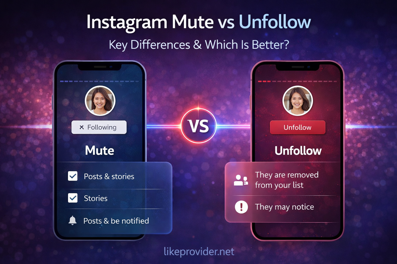 Instagram Mute vs Unfollow 2026 – key differences: mute hides content, unfollow removes connection