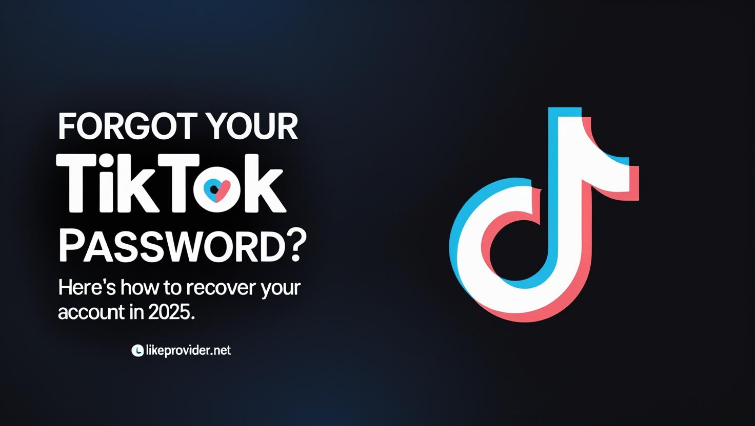 TikTok password reset and account recovery guide 2025 – user holding phone with TikTok logo and password icons, modern dark design.