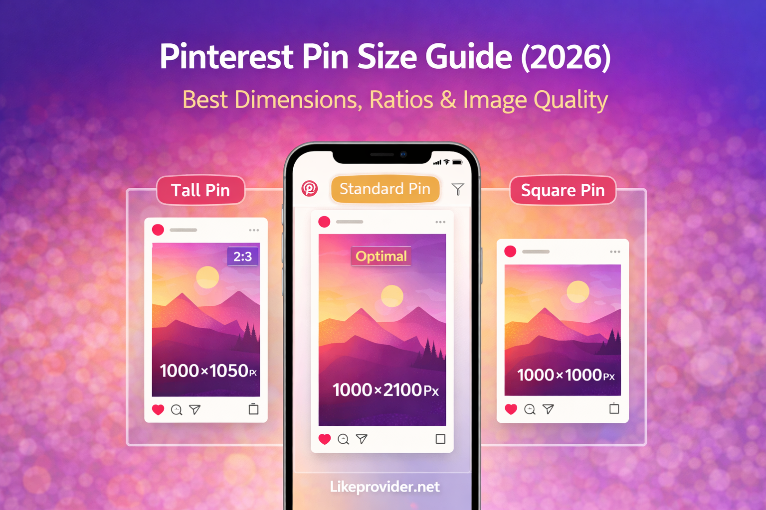 Pinterest pin size dimensions 2026 – 1000×1500 (2:3), 1000×1000 (1:1), 1000×2100 (long pin)
