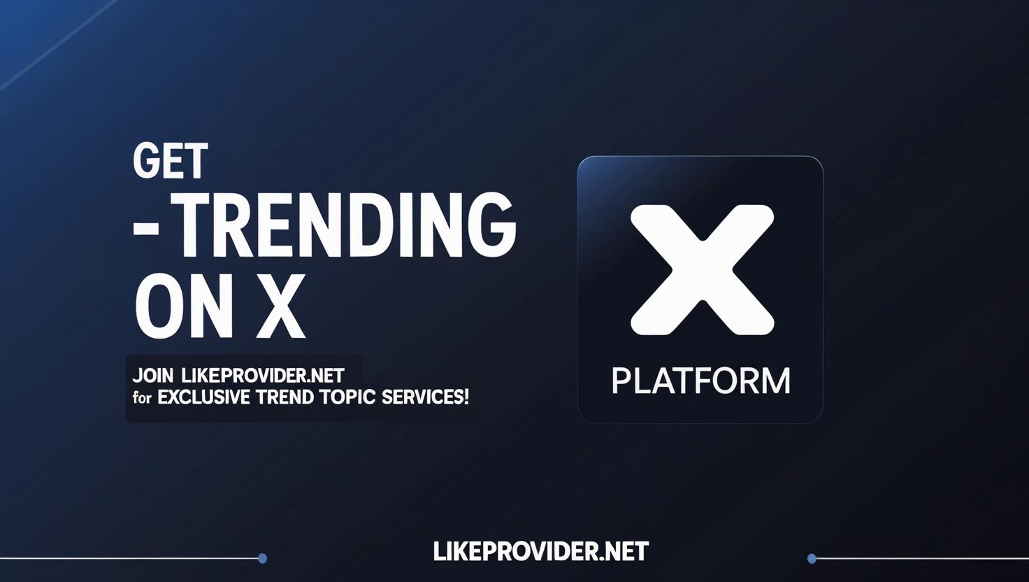 Get Trending on X Instantly with Likeprovider.net – Secure exclusive trend topic services for your X (Twitter) account. Modern X icon, minimal premium style, dark blue gradient background.