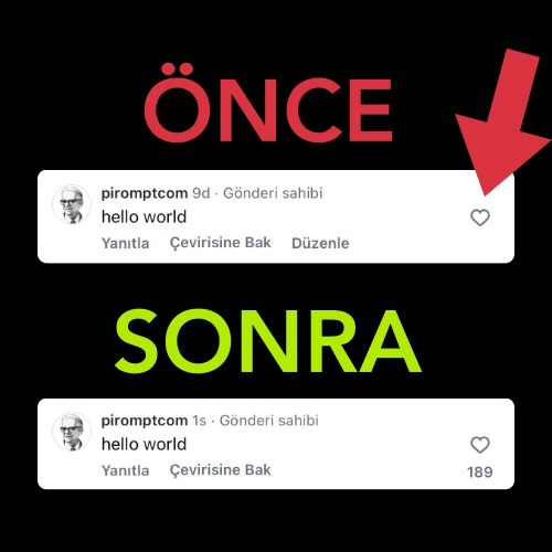 KuguMedya Instagram hizmeti öncesi ve sonrası sonuç kanıtı