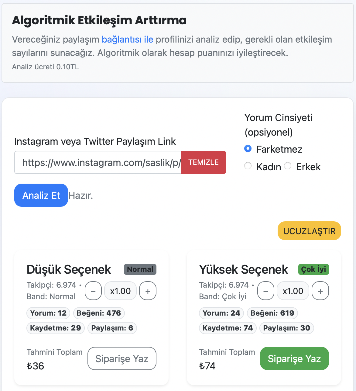 Kugumedya.net algoritmik tanıtım aracı ekran görüntüsü