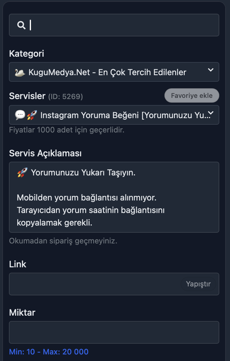 KuguMedya Instagram yorum ve beğeni paneli