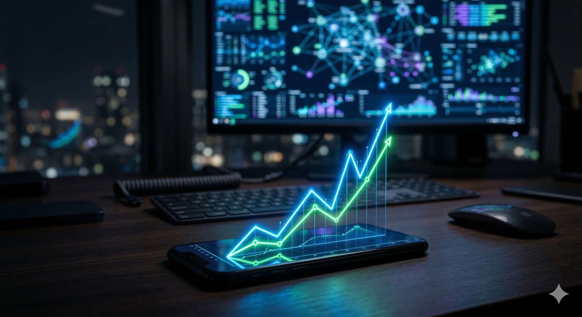 Smartphone displaying a rising analytics chart for a Telegram community