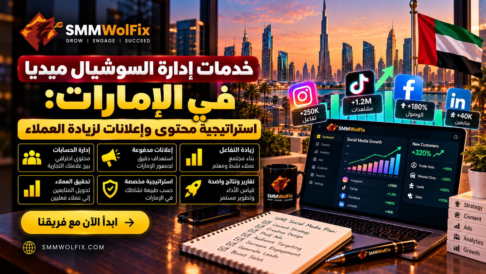  خدمات إدارة السوشيال ميديا في الإمارات: استراتيجية محتوى وإعلانات لزيادة العملاء