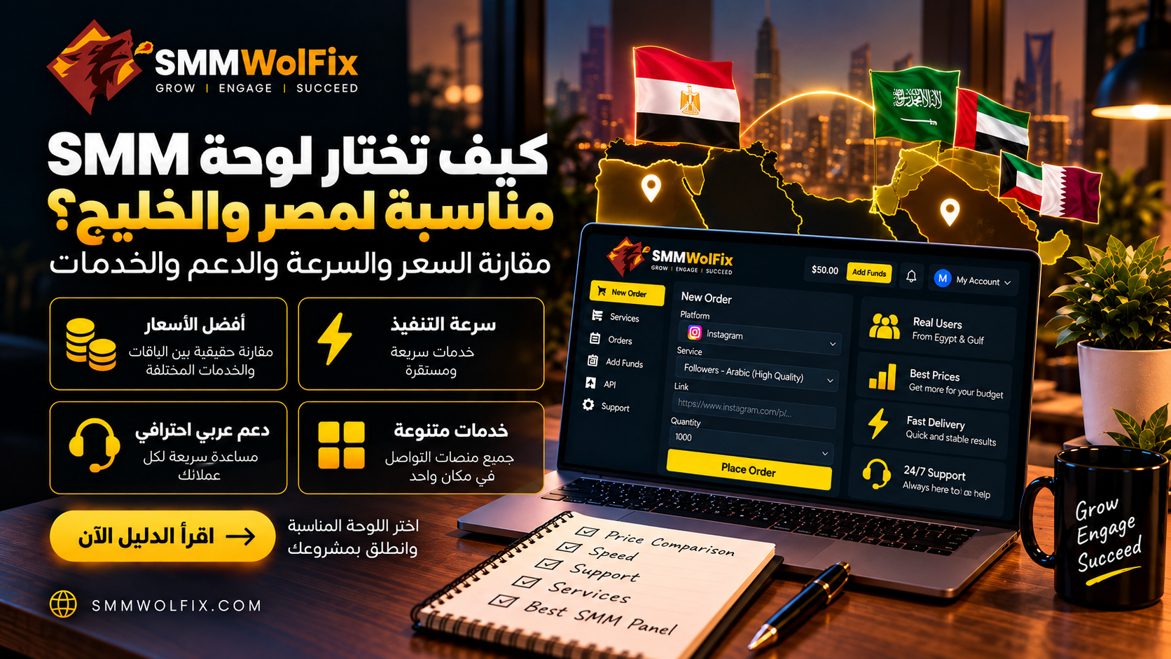 كيف تختار لوحة SMM مناسبة لمصر والخليج؟ مقارنة السعر والسرعة والدعم والخدمات