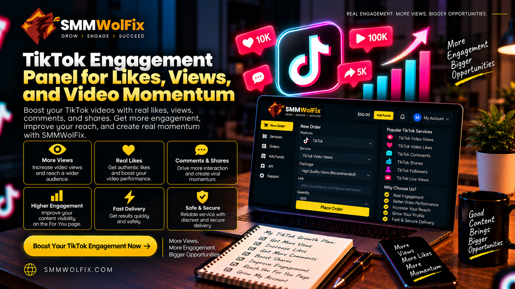 TikTok Engagement Panel for Likes, Views, and Video Momentum