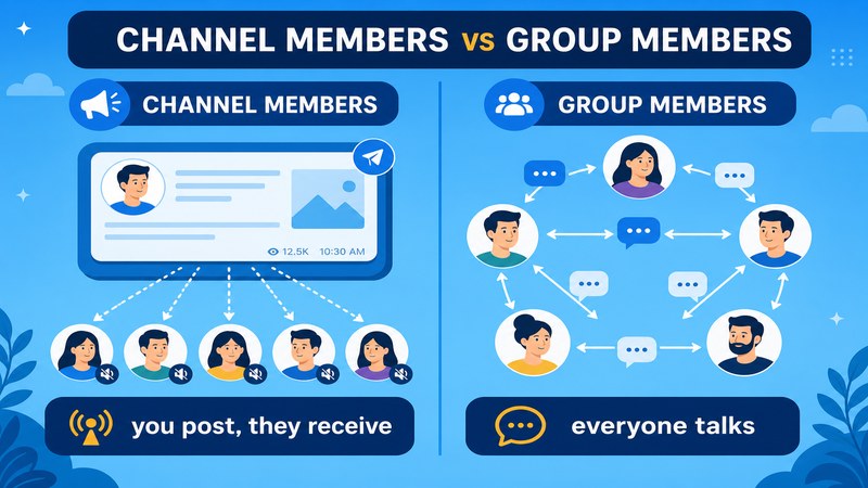 Telegram channel members versus group members and how each works for an Indian channel — GreatSMM explained