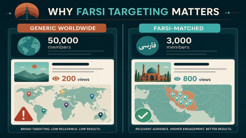 Generic worldwide Telegram members versus Farsi-matched members and their effect on post views — GreatSMM targeting explained