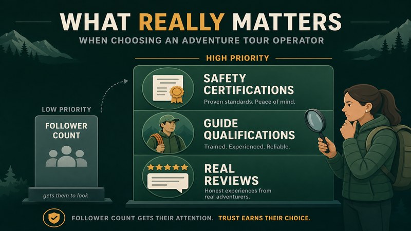 What a customer weighs when choosing an adventure tour operator compared with follower count — GreatSMM guidance on safety credentials over followers