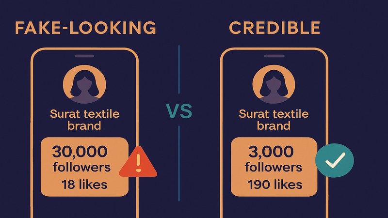Fake-looking versus credible follower-to-like ratio for a Surat textile brand — GreatSMM balanced engagement guidance