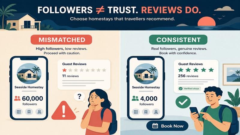 Mismatched versus consistent follower count and guest review history for a Kochi homestay — GreatSMM hospitality staging guidance