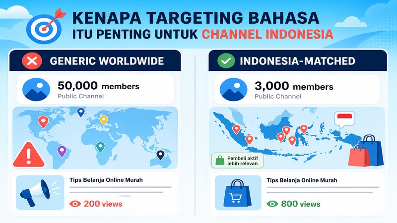 Generic worldwide Telegram members versus Indonesia-matched members and their effect on post views for a Bahasa channel — GreatSMM targeting explained