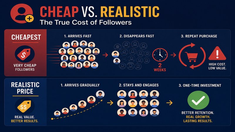 Cheapest followers lost within two weeks versus durable followers at a realistic price — GreatSMM false economy comparison