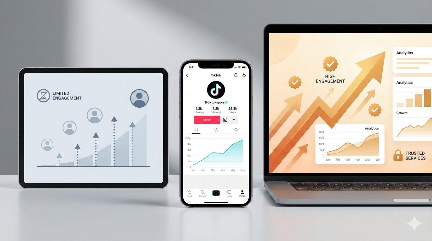 مقارنة المواقع المجانية والمدفوعة لزيادة متابعين تيك توك