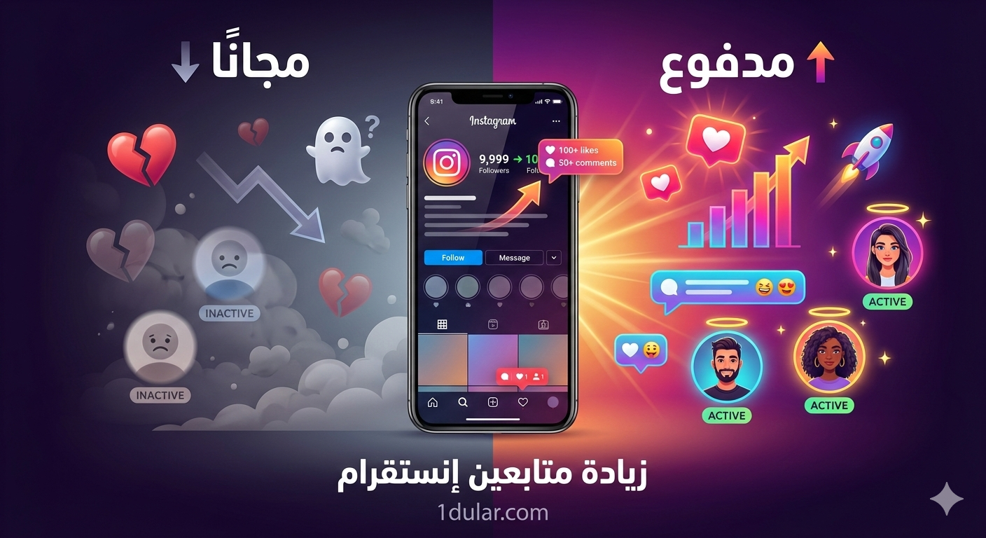 مقارنة زيادة متابعين إنستقرام المجانية والمدفوعة