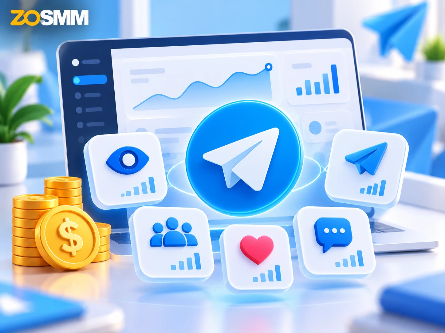 ZOSMM Telegram SMM panel dashboard for low-cost views and service variety
